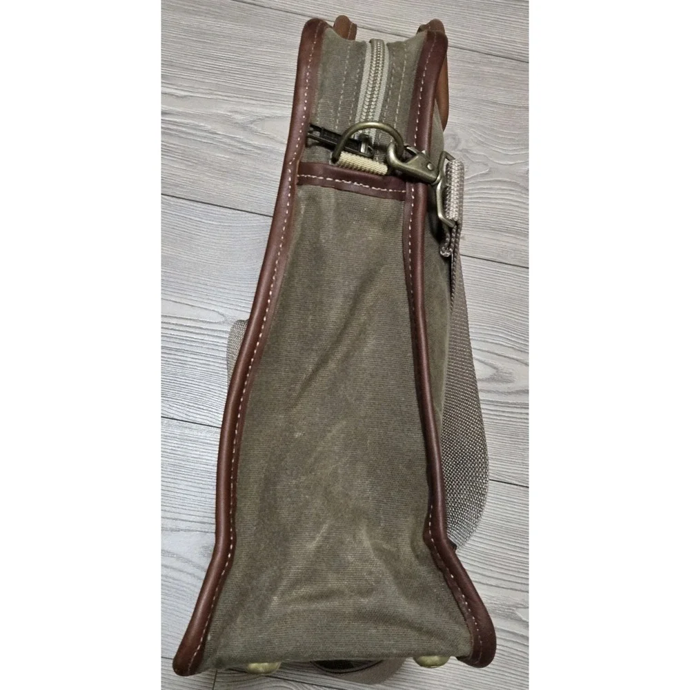 Vintage LL Bean Canvas & Leather Handle Briefcase Bag w/ Strap Green/Brown